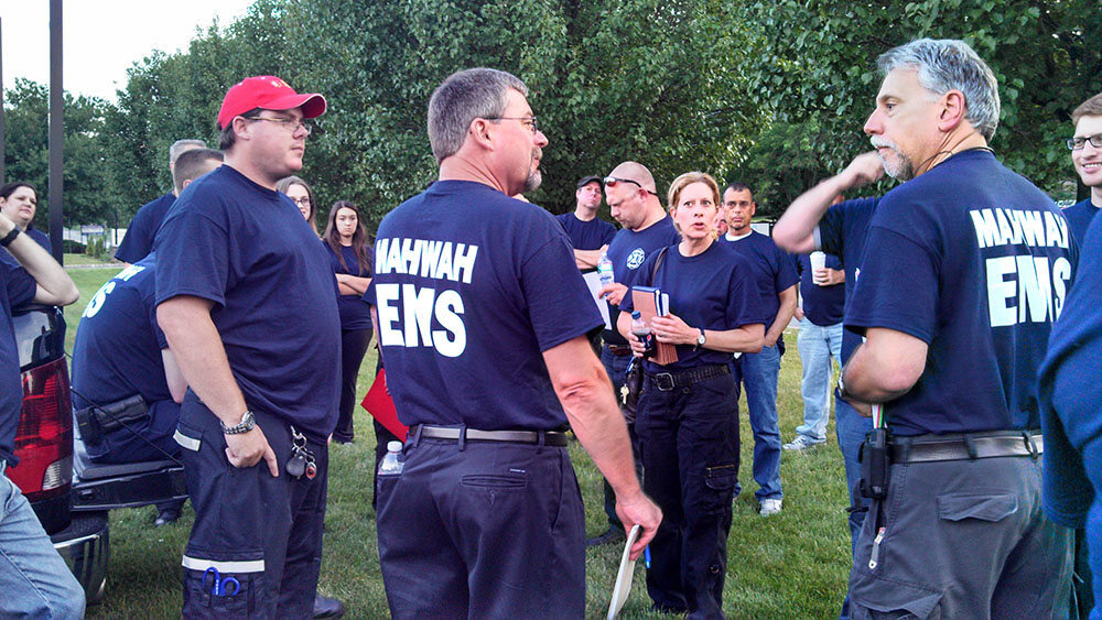 Mahwah EMS members gathered outdoors before a standby
